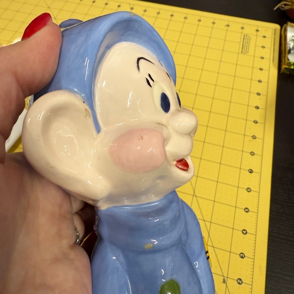 Vintage Walt Disney Production Blue Dopey Dwarf Ceramic Figurine Snow White - Picture 14 of 15